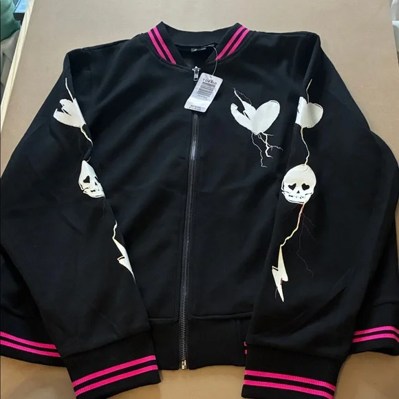 Lovesick by Torrid Black Bomber Jacket with Skull and Heart Accents - Picture 1 of 12